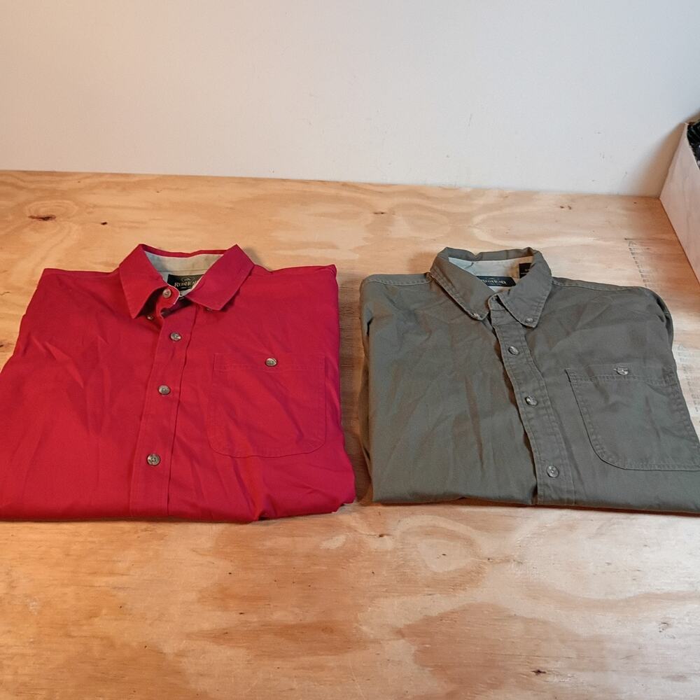 Lot 2 RedHead Mens L Large Long Sleeve Button Up Shirts Red Olive Green Solid